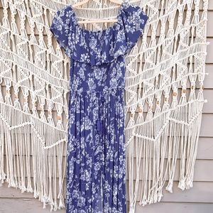 Blue “off the shoulder” dress